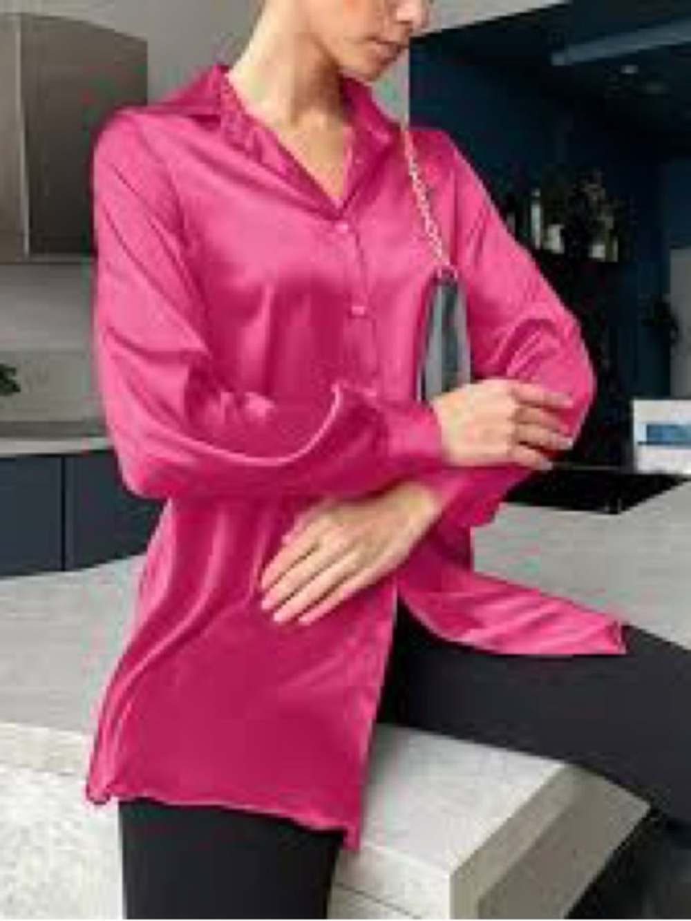 hot pink Ekouaer satin button-down shirt